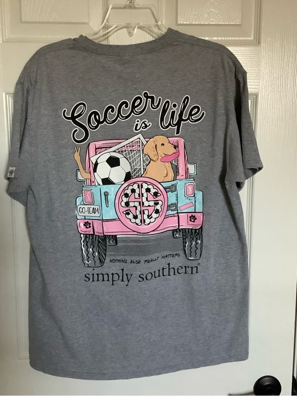 Simply Southern Gray Short Sleeve Tee with Soccer Graphic - Picture 3 of 8